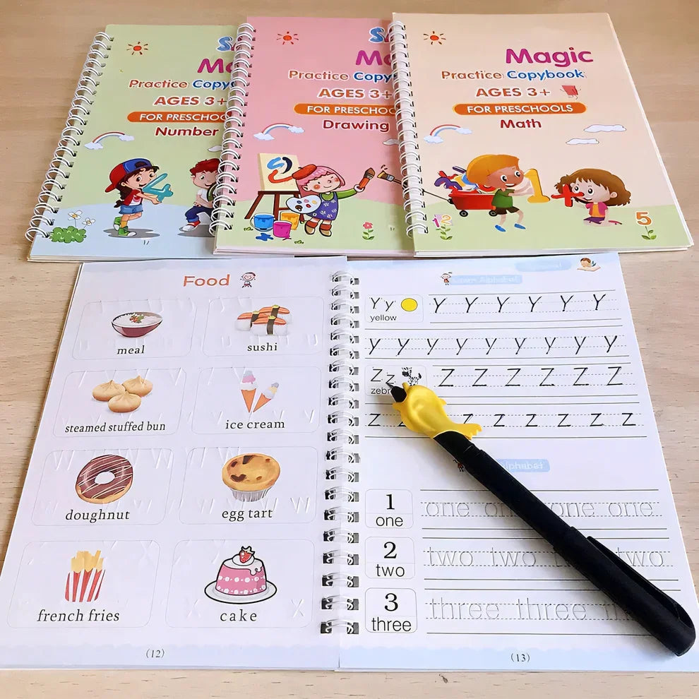 Magic Handwriting Practice Set - 4 Books + 1 Pen + 1 Grip + 10 Refills