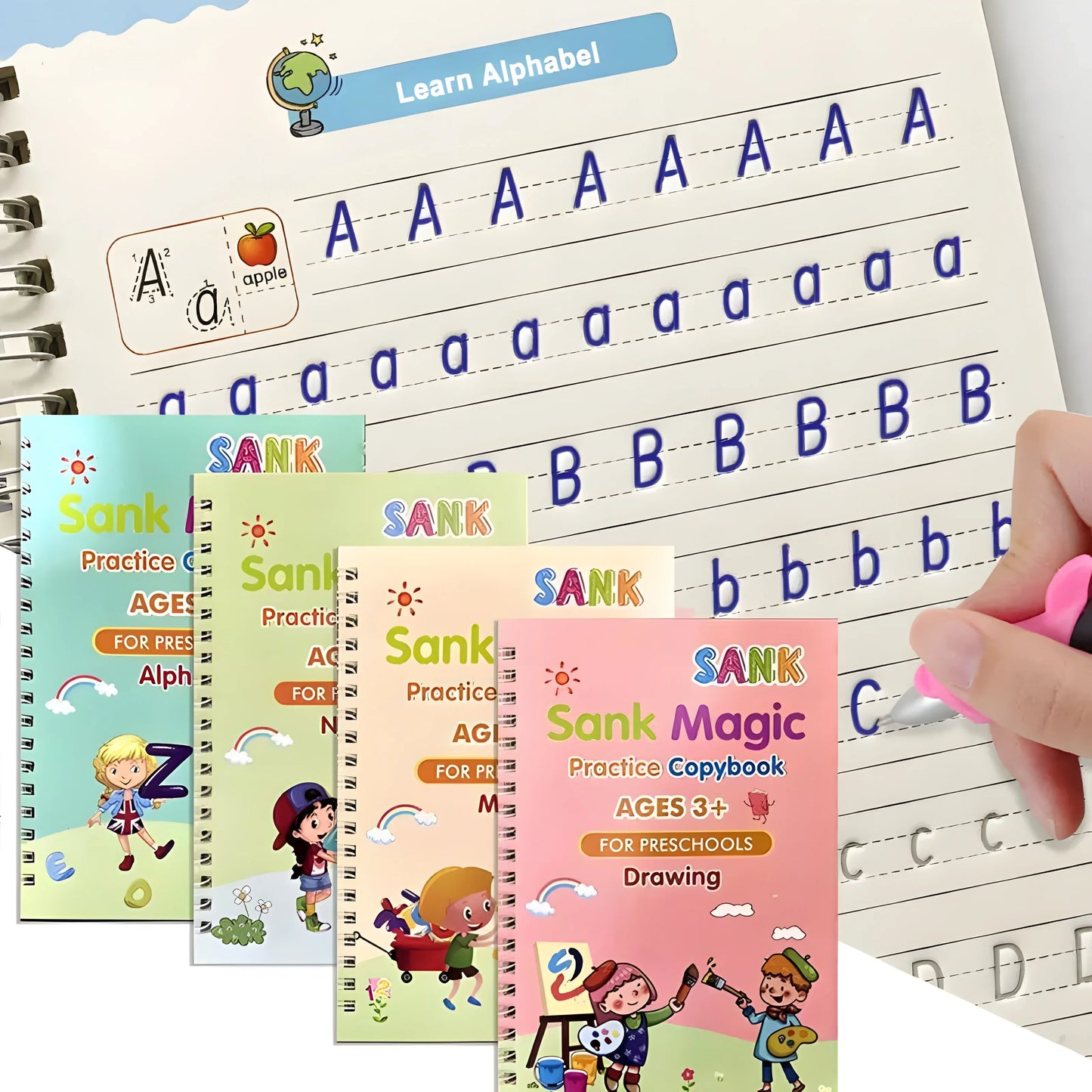 Magic Handwriting Practice Set - 4 Books + 1 Pen + 1 Grip + 10 Refills