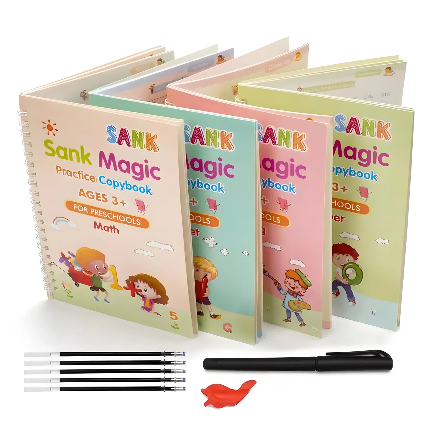 Magic Handwriting Practice Set - 4 Books + 1 Pen + 1 Grip + 10 Refills