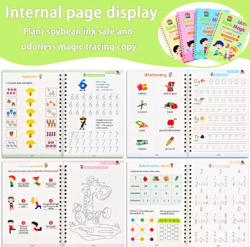 Magic Handwriting Practice Set - 4 Books + 1 Pen + 1 Grip + 10 Refills
