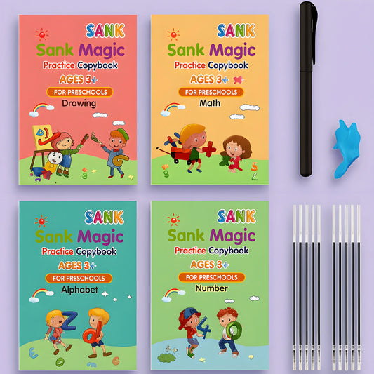 Magic Handwriting Practice Set - 4 Books + 1 Pen + 1 Grip + 10 Refills
